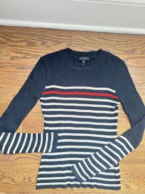 rag & bone Navy Ribbed Sweater with Red and White Stripes